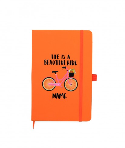 Personalised Life is Beautiful Hardcover Orange Notebook | PU A5 Leather Notebook/Diary